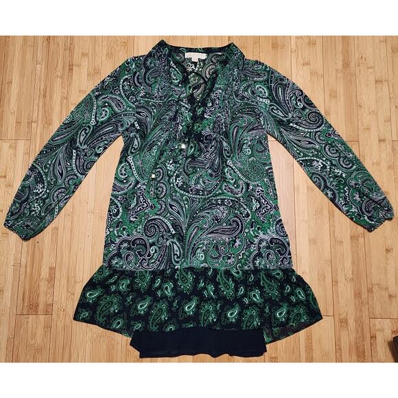 Michael Michael Kors Dress Womens Small Green Paisley Long Sleeve Stretch Party - Picture 1 of 8